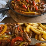 Leckeres Schaschlik aus dem Schaschliktopf serviert auf einem Tisch