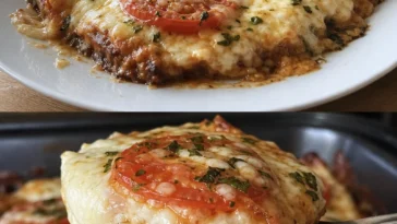 Leckerer Toast-Mozzarella-Auflauf frisch aus dem Ofen.