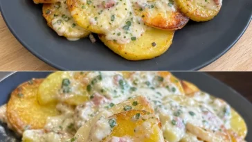 Traditionelles Kartoffelrezept mit Sauerrahm auf einem Teller serviert