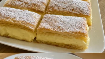 Leckeres Vanillepudding im Blätterteig auf einem Teller serviert