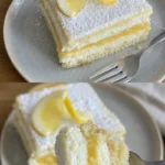 Zitronen Mascarpone-Schnitten Rezept 4 Zitronen Mascarpone-Schnitten serviert auf einem weißen Teller