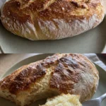 Zwiebelbrot ohne Hefe mit Quark auf einem Tisch serviert
