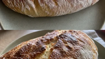 Zwiebelbrot ohne Hefe mit Quark auf einem Tisch serviert